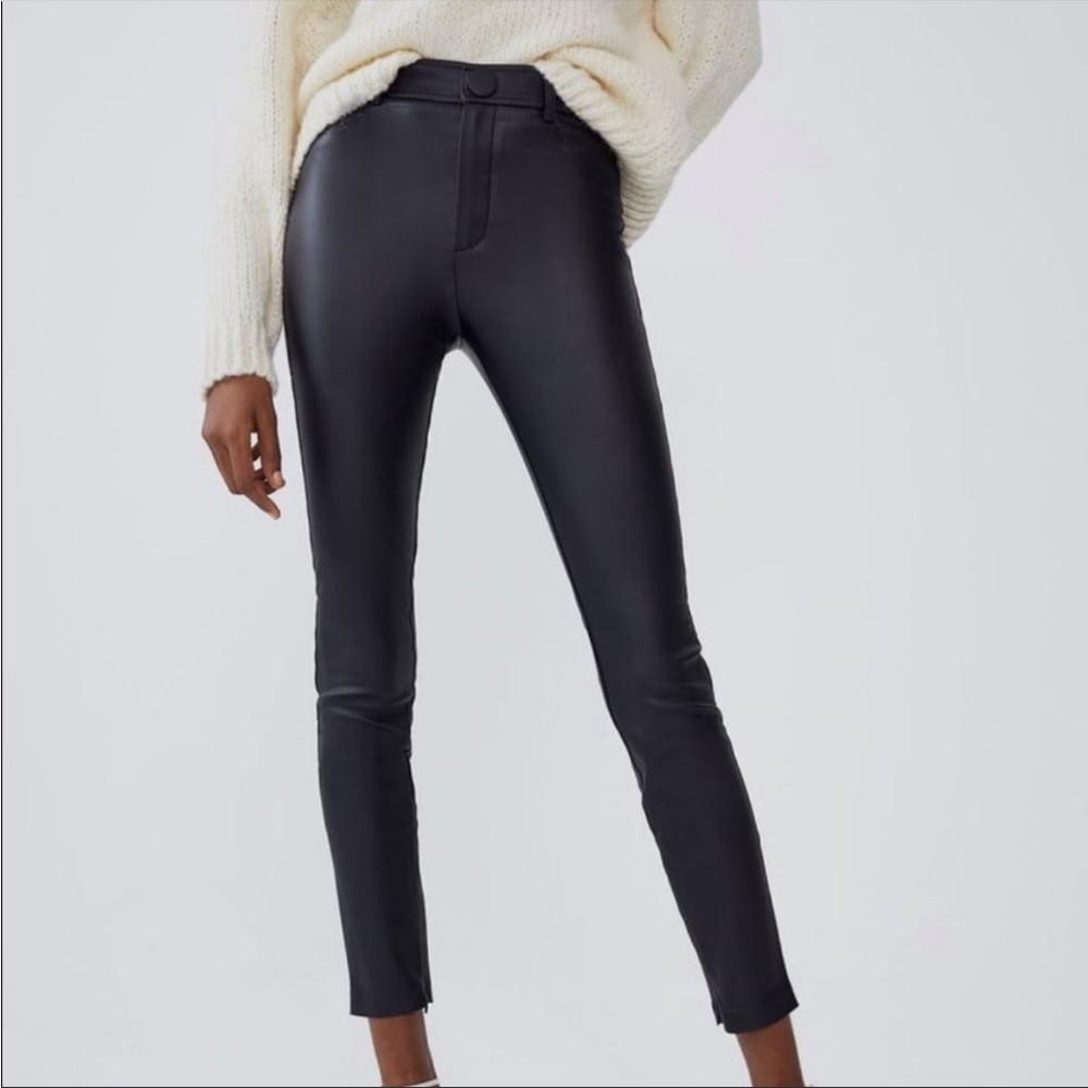 ZARA | Black High Waist Waxed Effect Leggings, Size M